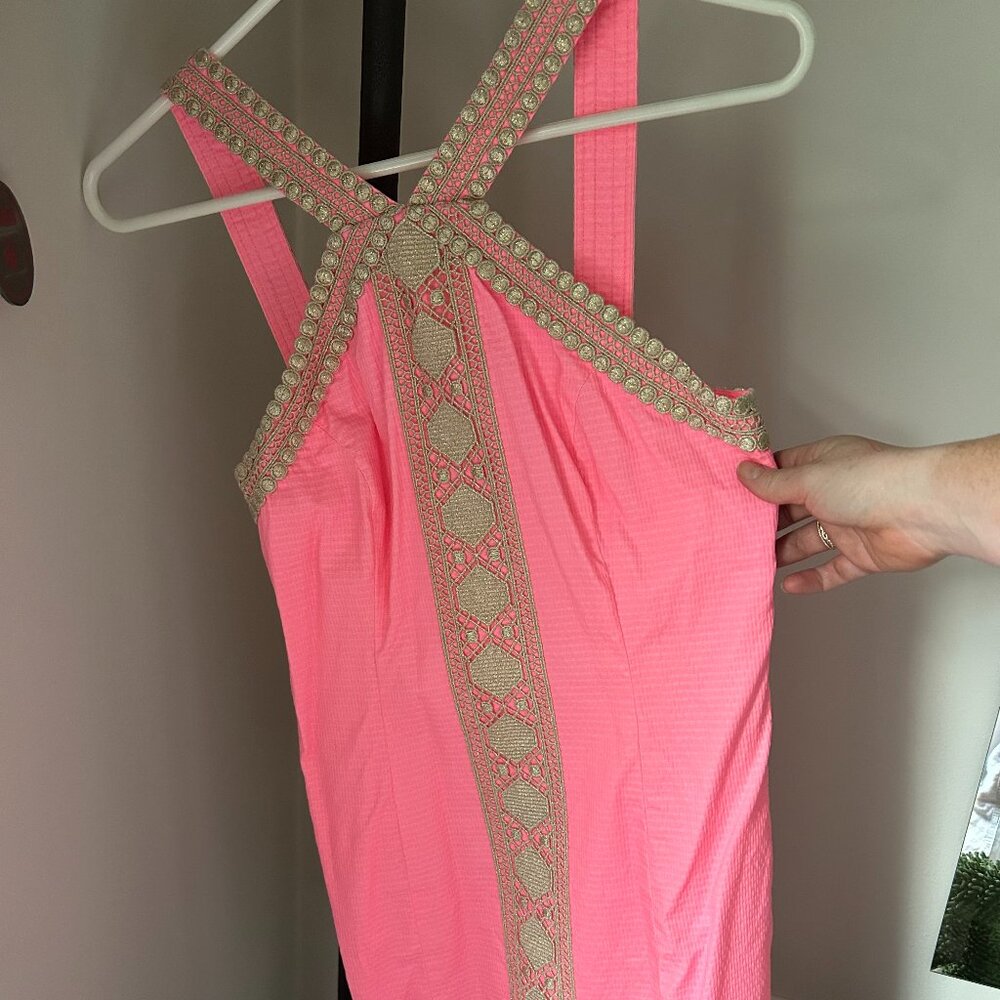 Lilly Pulitzer Ena Stretch Pink and gold dress size 2